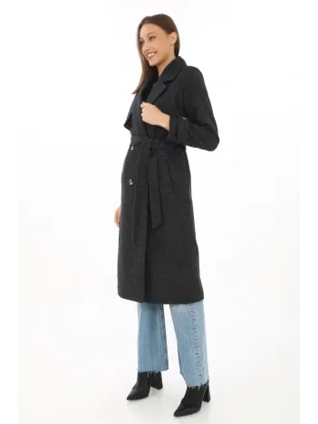 Premium Kadın Kaşe Kaban Uzun Boy, Balık Sırtı Yünlü Kaşmir Dokuma, Kruvaze Kuşaklı Astarlı - Siyah Premium Kadın Kaşe Kaban Uzun Boy, Balık Sırtı Yünlü Kaşmir Dokuma, Kruvaze Kuşaklı Astarlı - Siyah