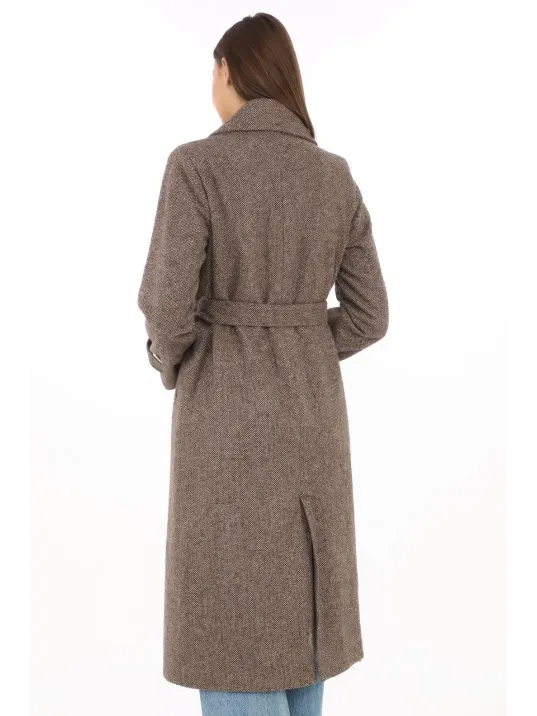 Kadın Balık Sırtı Kaşmir Uzun Kaşe Kaban - Vizon Kadın Balık Sırtı Kaşmir Uzun Kaşe Kaban - Vizon