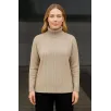 Kadın Balıkcı Yaka Bağazlı Triko Kazak Pamuklu Kalın Fitilli Dokuma - Bej