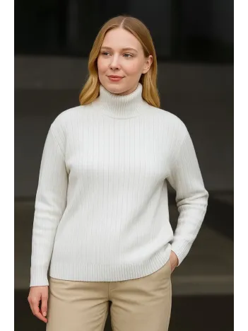 Kadın Balıkcı Yaka Bağazlı Triko Kazak Pamuklu Kalın Fitilli Dokuma - Beyaz Kadın Balıkcı Yaka Bağazlı Triko Kazak Pamuklu Kalın Fitilli Dokuma - Beyaz