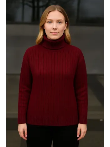 Kadın Balıkcı Yaka Bağazlı Triko Kazak Pamuklu Kalın Fitilli Dokuma - Bordo Kadın Balıkcı Yaka Bağazlı Triko Kazak Pamuklu Kalın Fitilli Dokuma - Bordo