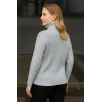 Kadın Balıkcı Yaka Bağazlı Triko Kazak Pamuklu Kalın Fitilli Dokuma - Gri