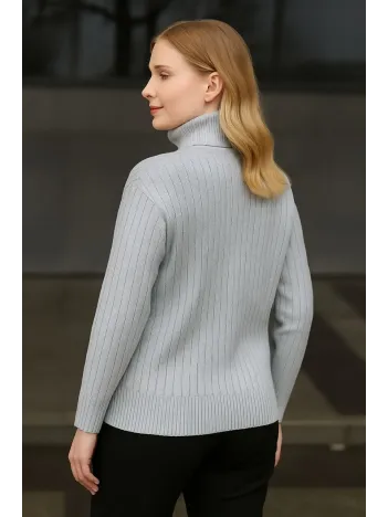 Kadın Balıkcı Yaka Bağazlı Triko Kazak Pamuklu Kalın Fitilli Dokuma - Gri Kadın Balıkcı Yaka Bağazlı Triko Kazak Pamuklu Kalın Fitilli Dokuma - Gri