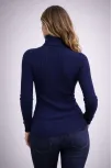 Kadın Balıkcı Yaka Bağazlı Triko Kazak Pamuklu Kalın Fitilli Dokuma - Lacivert