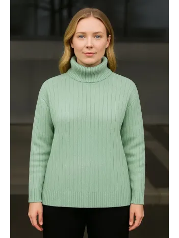 Kadın Balıkcı Yaka Bağazlı Triko Kazak Pamuklu Kalın Fitilli Dokuma - Mint Yeşili Kadın Balıkcı Yaka Bağazlı Triko Kazak Pamuklu Kalın Fitilli Dokuma - Mint Yeşili