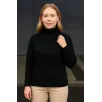 Kadın Balıkcı Yaka Bağazlı Triko Kazak Pamuklu Kalın Fitilli Dokuma - Siyah