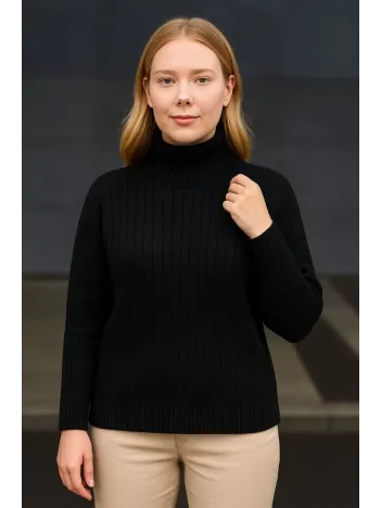 Kadın Balıkcı Yaka Bağazlı Triko Kazak Pamuklu Kalın Fitilli Dokuma - Siyah Kadın Balıkcı Yaka Bağazlı Triko Kazak Pamuklu Kalın Fitilli Dokuma - Siyah