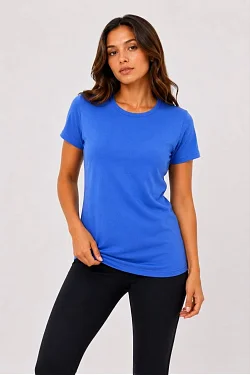 Kadın Basic Bisiklet Yaka Yazlık Slim Fit T-shirt - Mavi & Hardal Sarısı Kadın Basic Bisiklet Yaka Yazlık Slim Fit T-shirt - Mavi & Hardal Sarısı