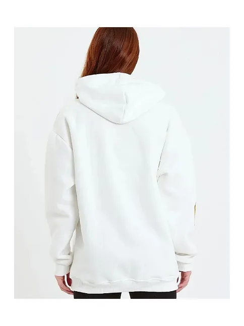 Kadın Baskılı Kapüşonlu Sweatshirt - Beyaz