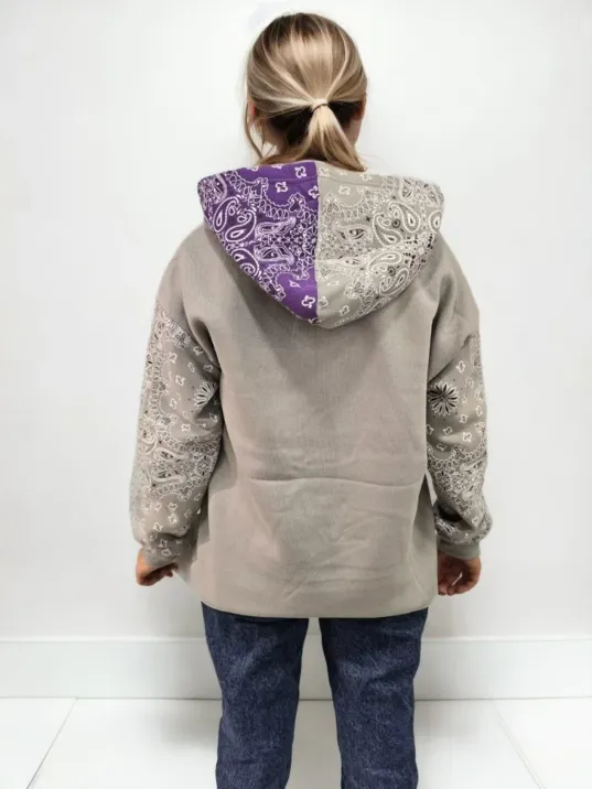 Kadın Baskılı Kapüşonlu Sweatshirt - Gri Kadın Baskılı Kapüşonlu Sweatshirt - Gri