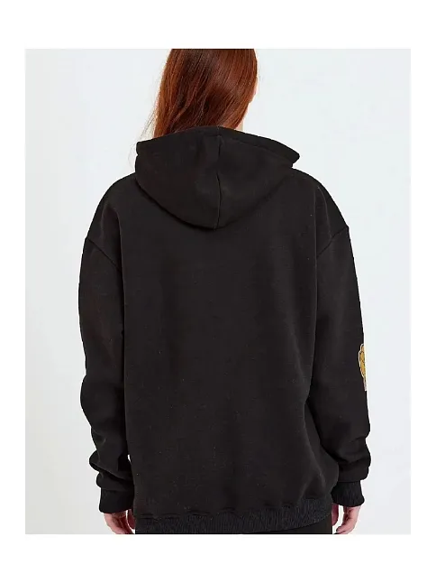Kadın Baskılı Kapüşonlu Sweatshirt - Siyah