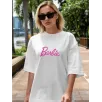Kadın Baskılı Oversize T-shirt - Beyaz