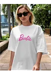 Kadın Baskılı Oversize T-shirt - Beyaz