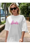 Kadın Baskılı Oversize T-shirt - Beyaz