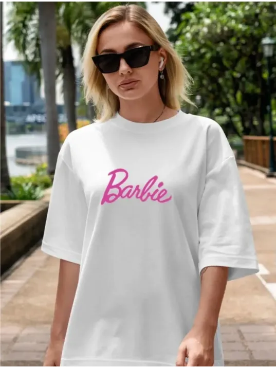 Kadın Baskılı Oversize T-shirt - Beyaz