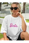 Kadın Baskılı Oversize T-shirt - Beyaz