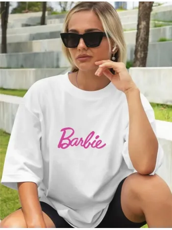 Kadın Baskılı Oversize T-shirt - Beyaz