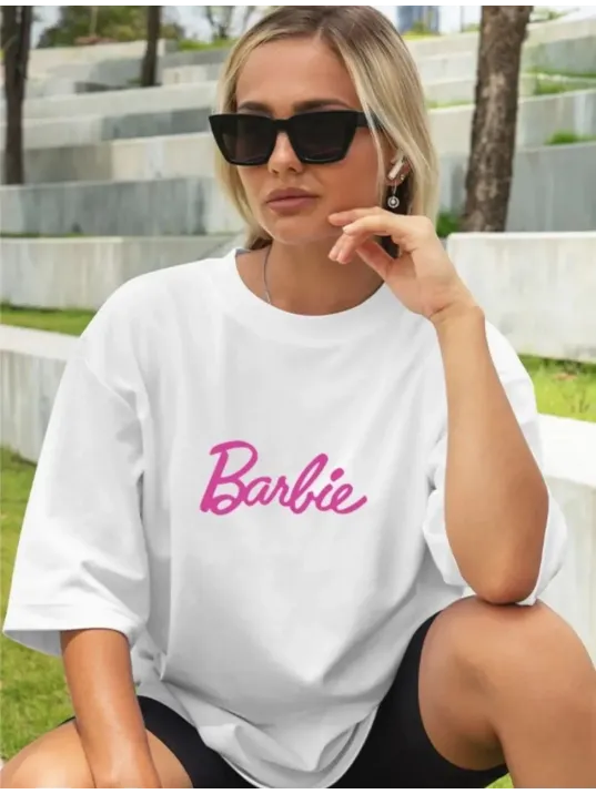 Kadın Baskılı Oversize T-shirt - Beyaz
