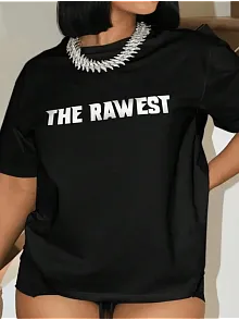 Kadın Baskılı Oversize T-shirt - Siyah