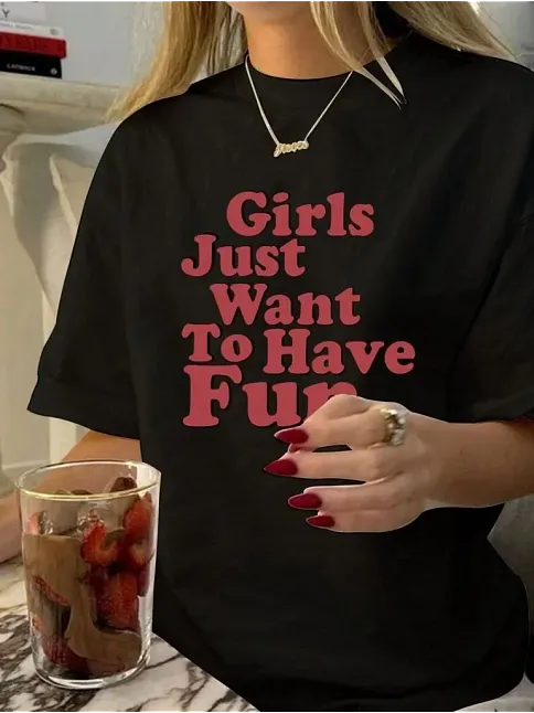 Kadın Baskılı Oversize T-shirt - Siyah