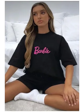 Kadın Baskılı Oversize T-shirt - Siyah