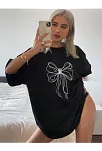 Kadın Baskılı Oversize T-shirt - Siyah
