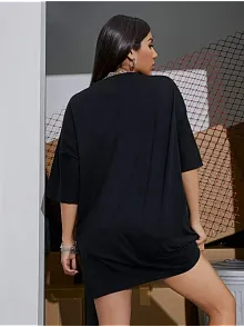 Kadın Baskılı Oversize T-shirt - Siyah