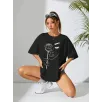 Kadın Baskılı Oversize T-shirt - Siyah