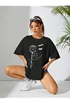 Kadın Baskılı Oversize T-shirt - Siyah