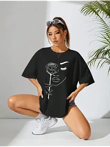 Kadın Baskılı Oversize T-shirt - Siyah