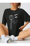Kadın Baskılı Oversize T-shirt - Siyah