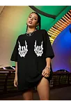 Kadın Baskılı Oversize T-shirt - Siyah