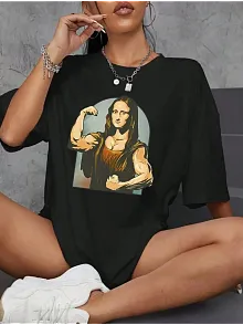 Kadın Baskılı Oversize T-shirt - Siyah