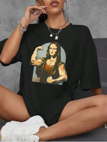 Kadın Baskılı Oversize T-shirt - Siyah Kadın Baskılı Oversize T-shirt - Siyah