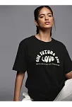 Kadın Baskılı Oversize T-shirt - Siyah