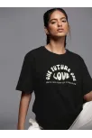 Kadın Baskılı Oversize T-shirt - Siyah