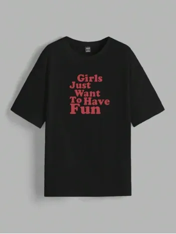 Kadın Baskılı Oversize T-shirt - Siyah