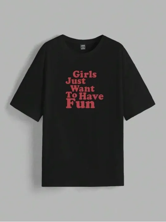 Kadın Baskılı Oversize T-shirt - Siyah