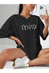 Kadın Baskılı Oversize T-shirt - Siyah