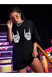 Kadın Baskılı Oversize T-shirt - Siyah