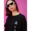 Kadın Baskılı Oversize T-shirt - Siyah