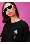 Kadın Baskılı Oversize T-shirt - Siyah