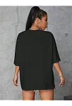 Kadın Baskılı Oversize T-shirt - Siyah