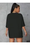 Kadın Baskılı Oversize T-shirt - Siyah