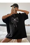 Kadın Baskılı Oversize T-shirt - Siyah