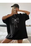 Kadın Baskılı Oversize T-shirt - Siyah