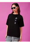 Kadın Baskılı Oversize T-shirt - Siyah