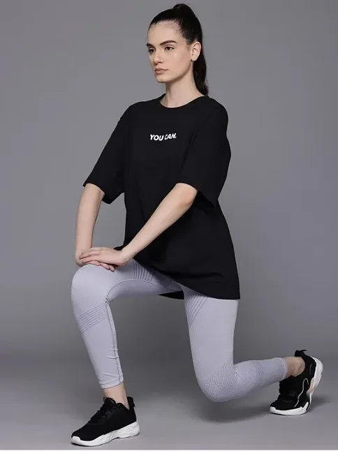 Kadın Baskılı Oversize T-shirt - Siyah