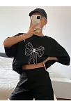 Kadın Baskılı Oversize T-shirt - Siyah