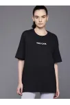 Kadın Baskılı Oversize T-shirt - Siyah